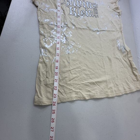 Calvin Klein Women Silver Short Sleeve T-Shirt lg embellished graphic streetwear - Picture 4 of 11